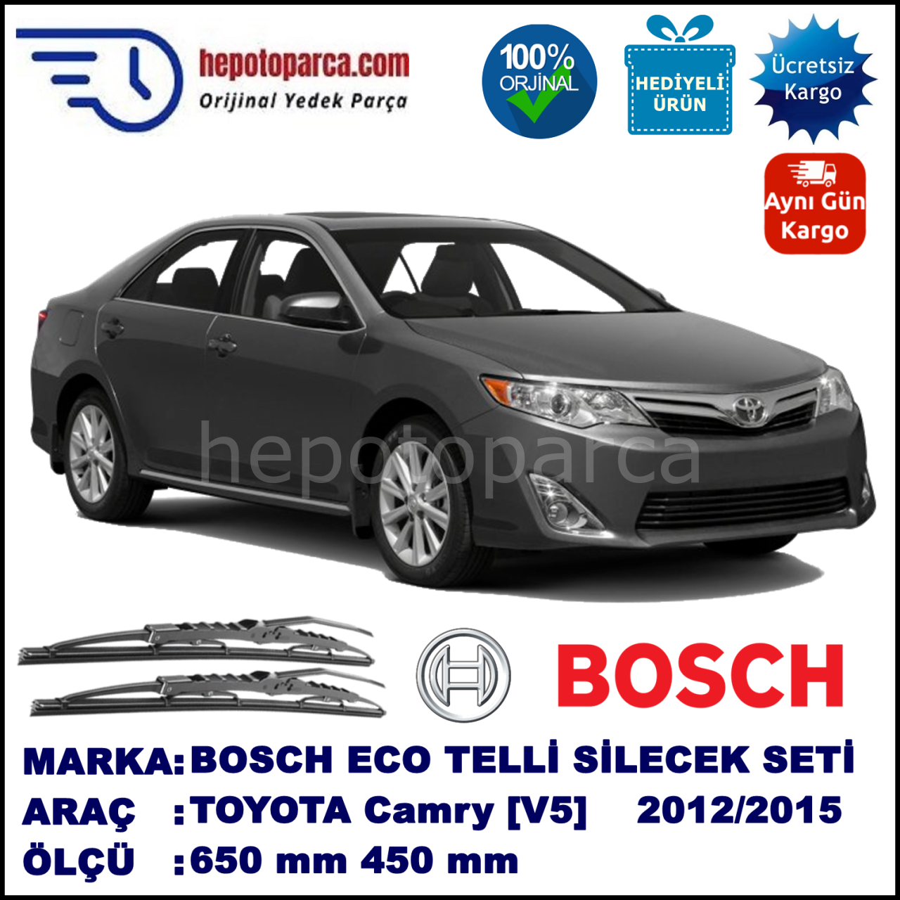 TOYOTA Camry [V5] 08.11-... 650 / 450 mm. BOSCH ECO Telli Silecek 2'li Takım