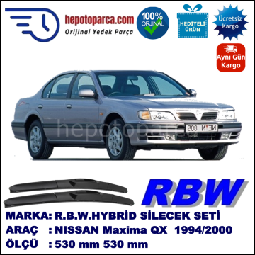 NISSAN Maxima QX [A32] 10.94-01.00 530 / 530 mm. RBW Hybrid Silecek Seti. U Kanca Uyumlu Hibrit