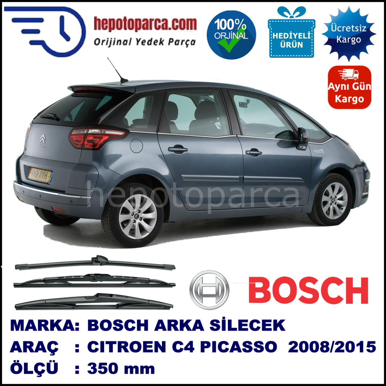 CITROEN C4 Picasso [B58] 350 mm 04.2008-... BOSCH Arka Silecek