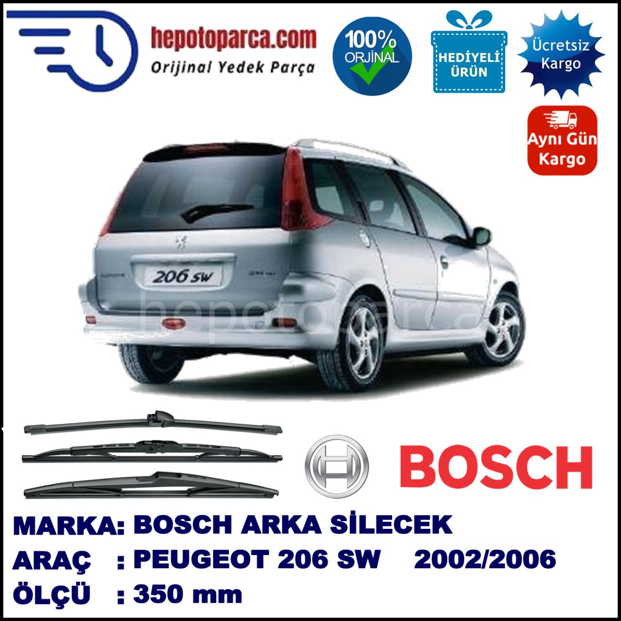 PEUGEOT 206 SW [T1] 350 mm 03.2002-12.2006 BOSCH Arka Silecek