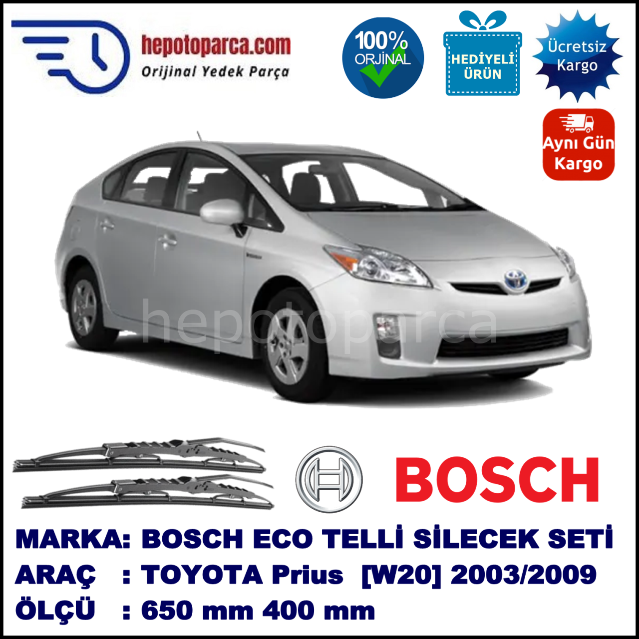 TOYOTA Prius [W20] 09.03-03.09 650 / 400 mm. BOSCH ECO Telli Silecek 2'li Takım