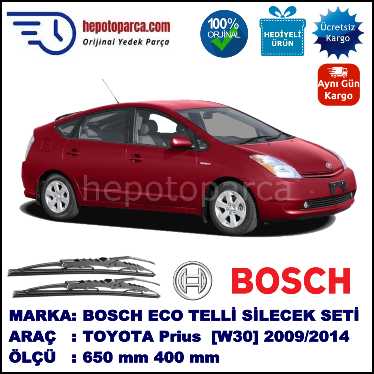 TOYOTA Prius [W30,W35] 04.09-... 650 / 400 mm. BOSCH ECO Telli Silecek 2'li Takım