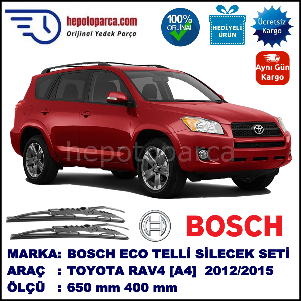 TOYOTA RAV4 [A4] 11.12-... 650 / 400 mm. BOSCH ECO Telli Silecek 2'li Takım