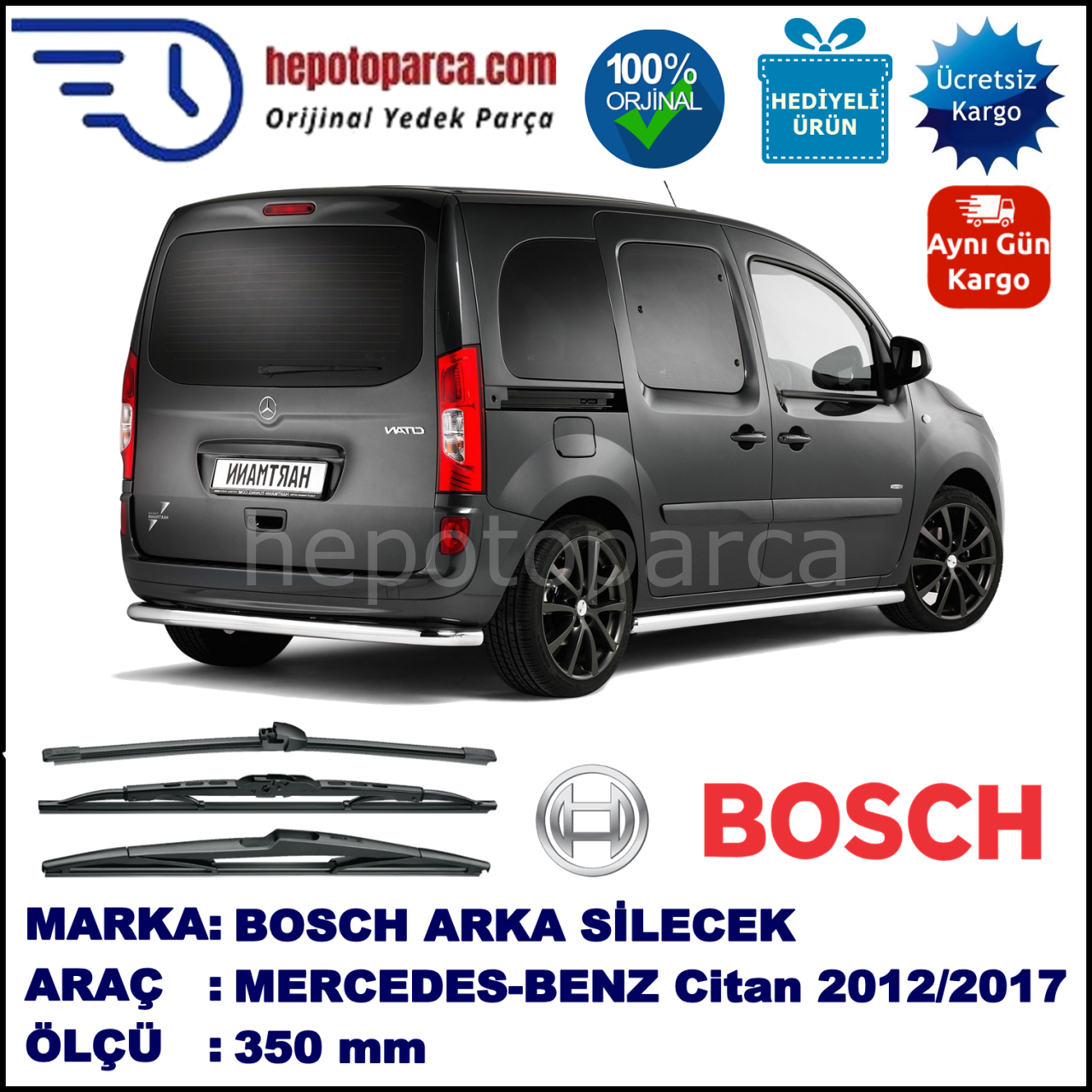 MERCEDES-BENZ Citan  350 mm 07.2012-... BOSCH Arka Silecek