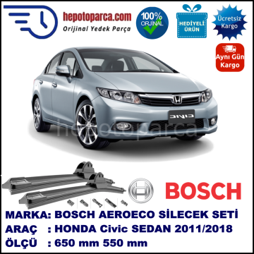 HONDA Civic Sedan [FB] 09.2011-..., 650 / 550 mm. BOSCH AEROECO Aparatlı Muz Silecek