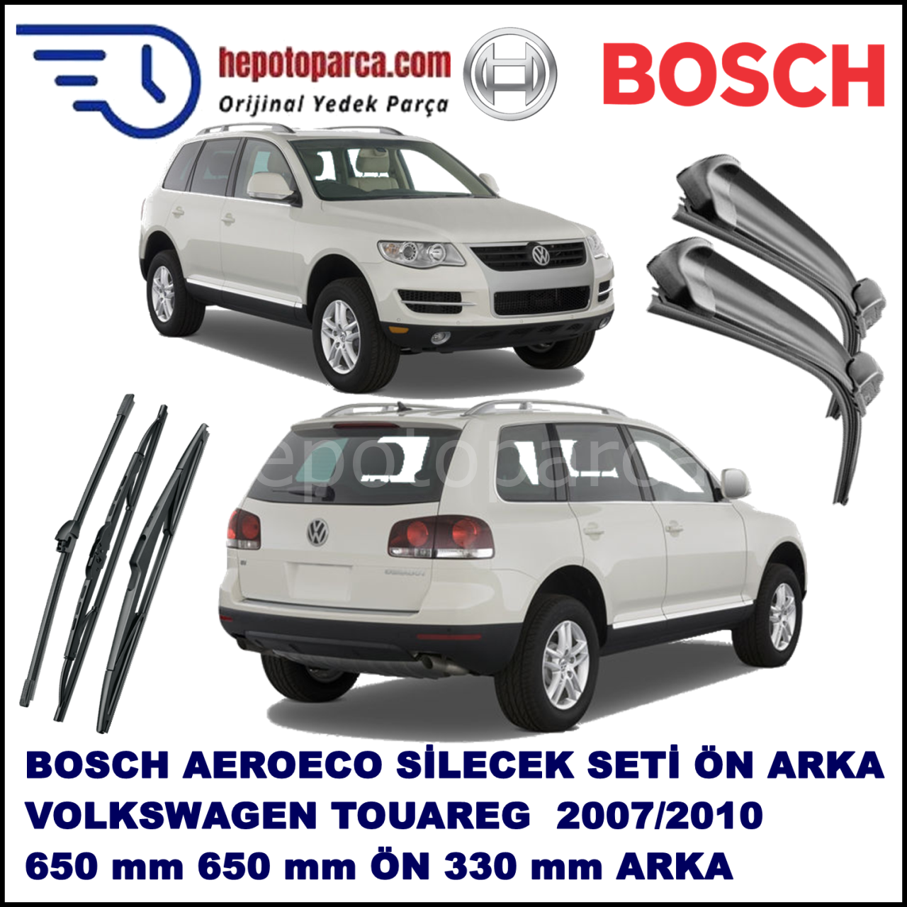VW Touareg [7L6] 06,2007-05,2010 Bosch Aeroeco Ön ve Arka Silecek Takımı