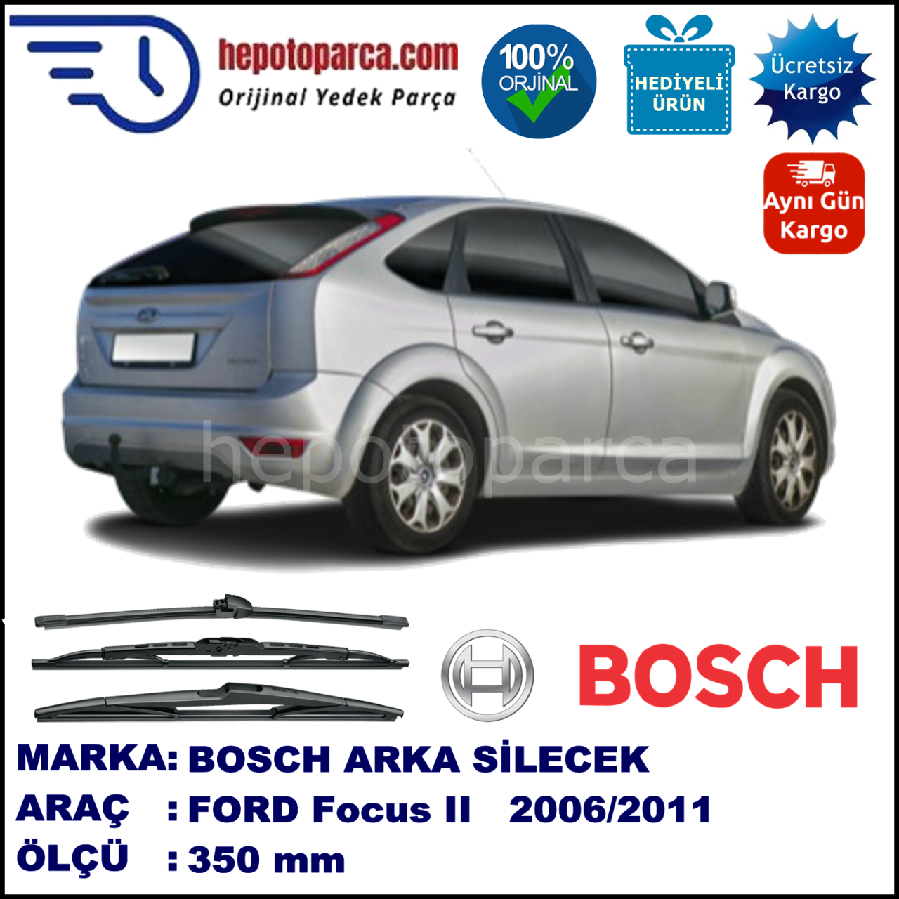 FORD Focus II [04, 08] 350 mm 02.2006-12.2011 BOSCH Arka Silecek