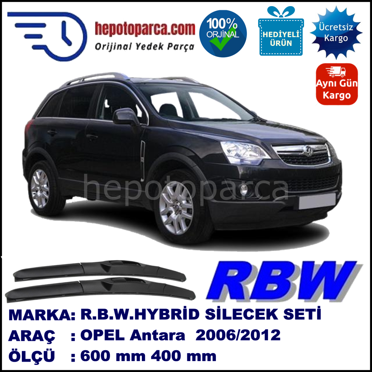 OPEL Antara  05.06-... 600 / 400 mm. RBW Hybrid Silecek Seti. U Kanca Uyumlu Hibrit