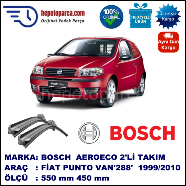 FIAT Punto VAN [288..] 05.1999-12.2010, 550 / 450 mm. BOSCH AEROECO Aparatlı Muz Silecek