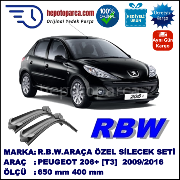 PEUGEOT 206+ [T3] 03.09-... 650 / 400 mm. RBW Muz Silecek Seti  2'li Takım. U Kanca Uyumludur.
