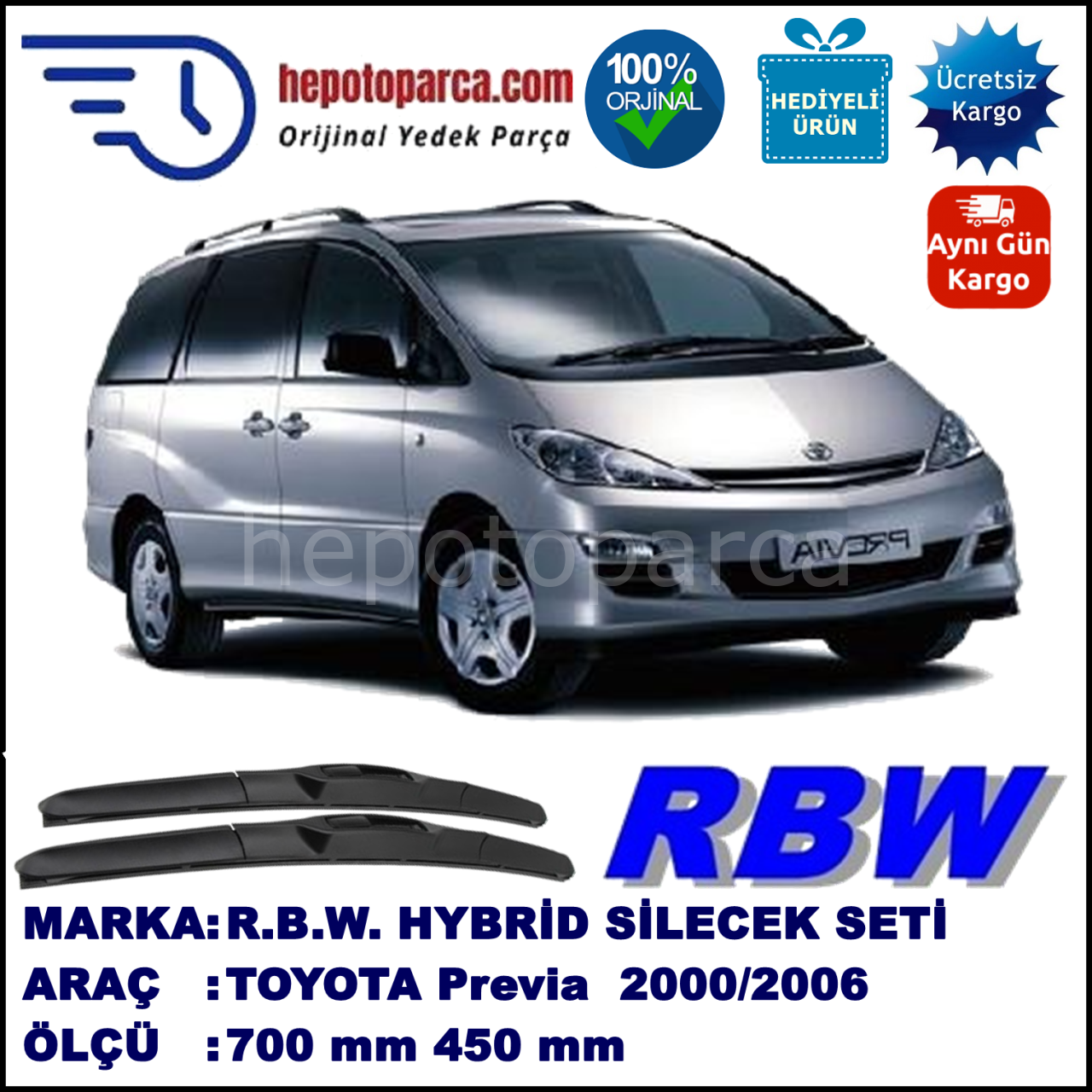 TOYOTA Previa  02.00-01.06 700 / 450 mm. BOSCH ECO Telli Silecek 2'li Takım