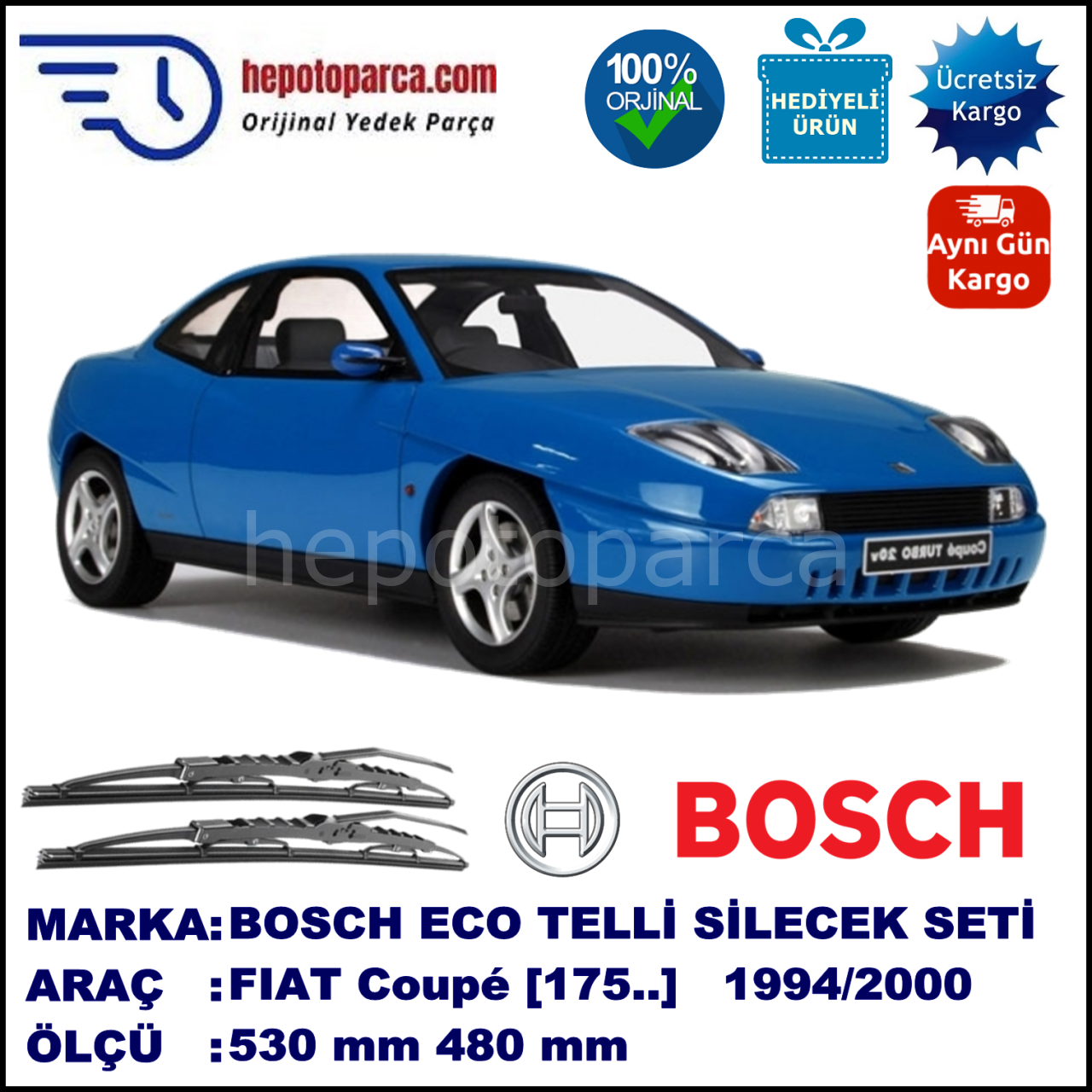 FIAT Coupé [175..] 02.94-09.00 530 / 480 mm. BOSCH ECO Telli Silecek 2'li Takım