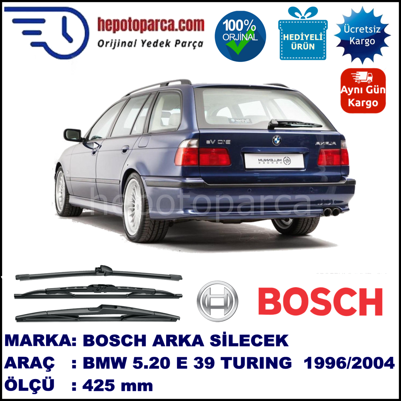 BMW Serie 5 Touring [E 39] 425 mm 12.1996-05.2004 BOSCH Arka Silecek