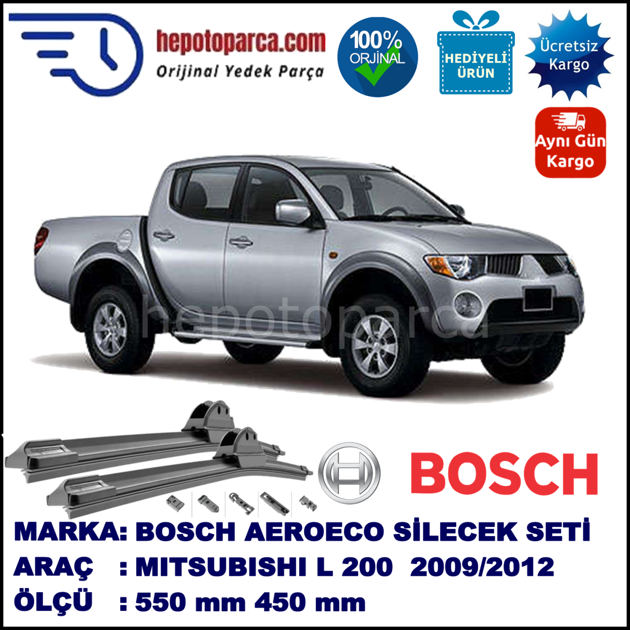 MITSUBISHI L 200 [KA, KB] 11.2009-..., 550 / 450 mm. BOSCH AEROECO Aparatlı Muz Silecek
