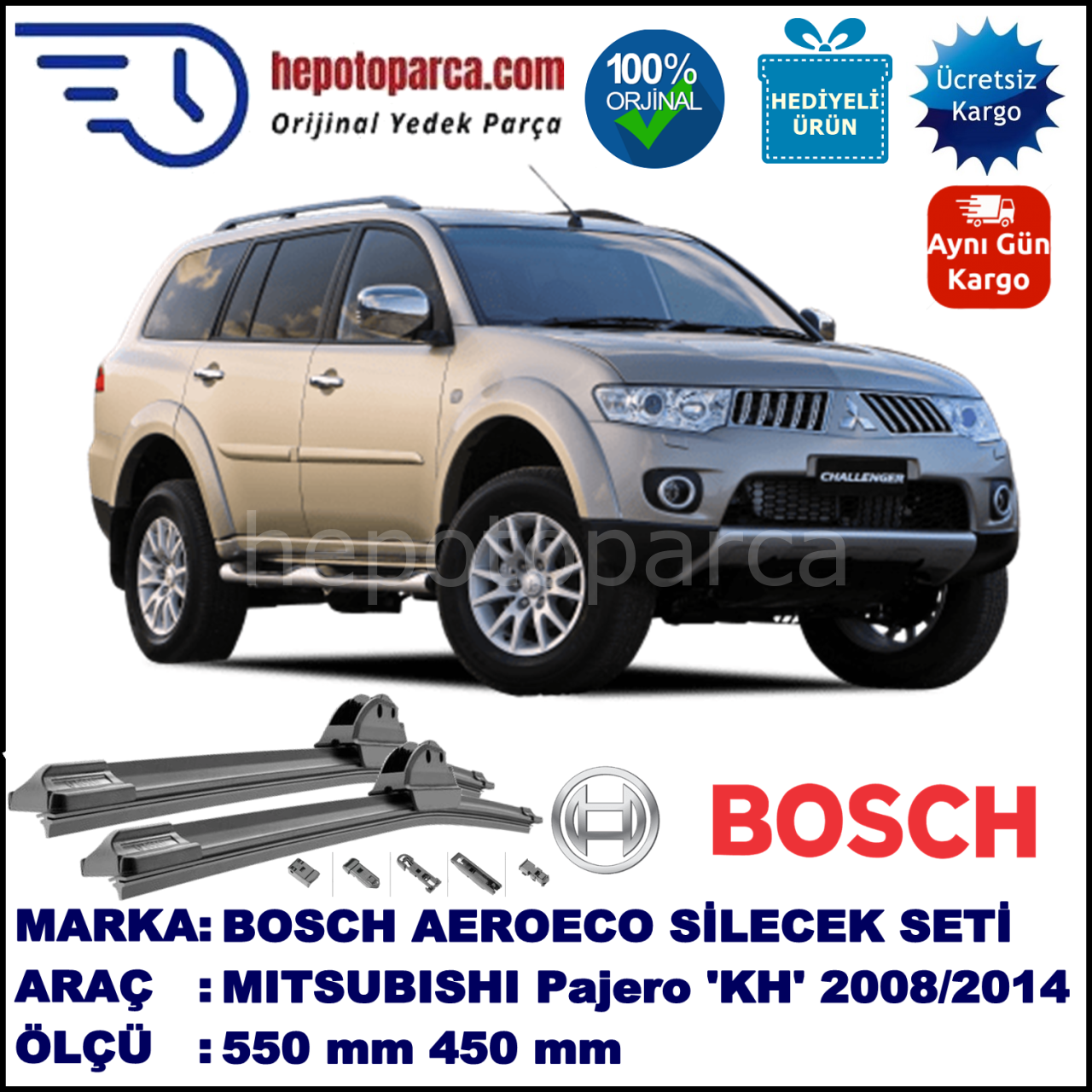 MITSUBISHI Pajero Sport [KH] 07.2008-..., 550 / 450 mm. BOSCH AEROECO Aparatlı Muz Silecek