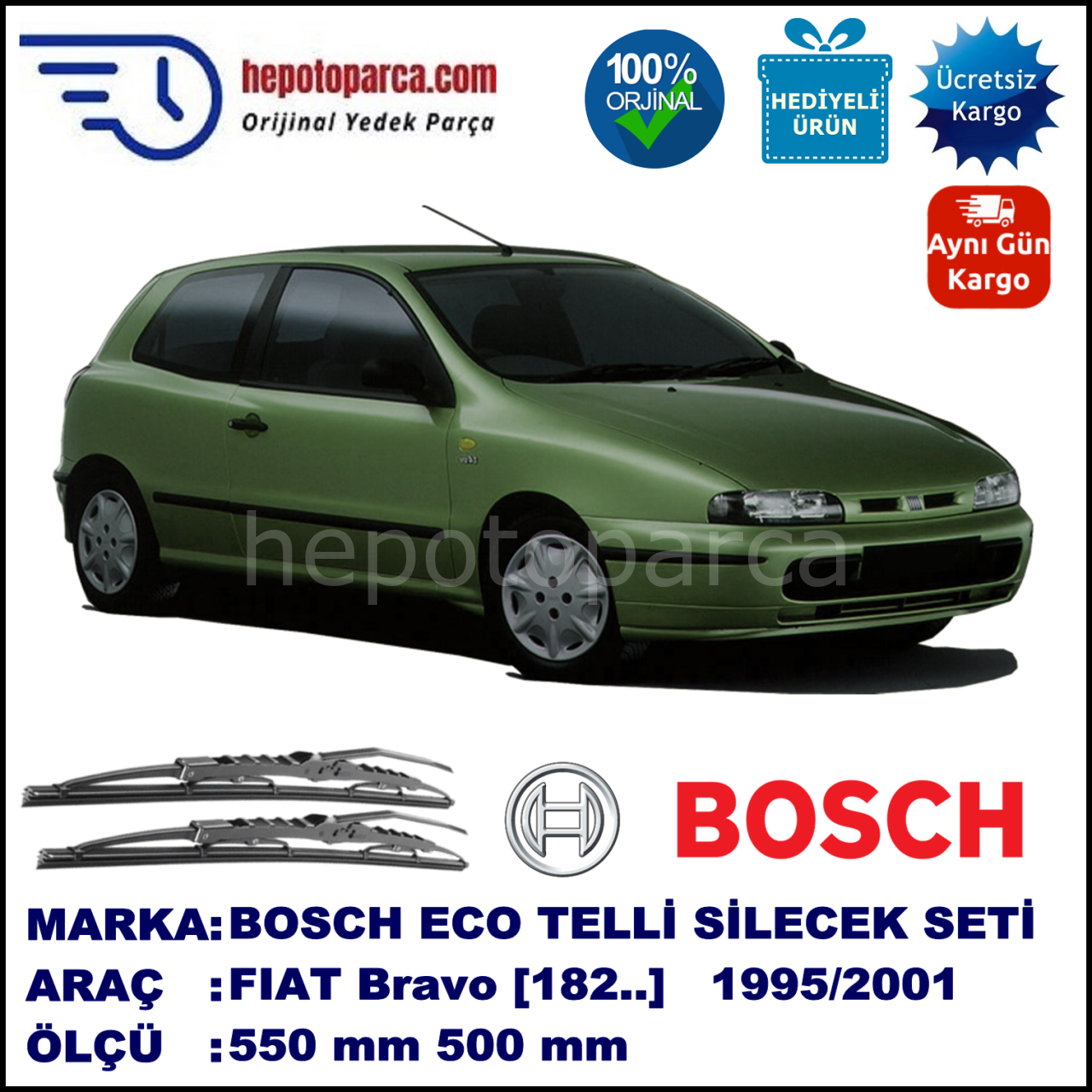 FIAT Bravo [182..] 10.95-09.01 550 / 500 mm. BOSCH ECO Telli Silecek 2'li Takım