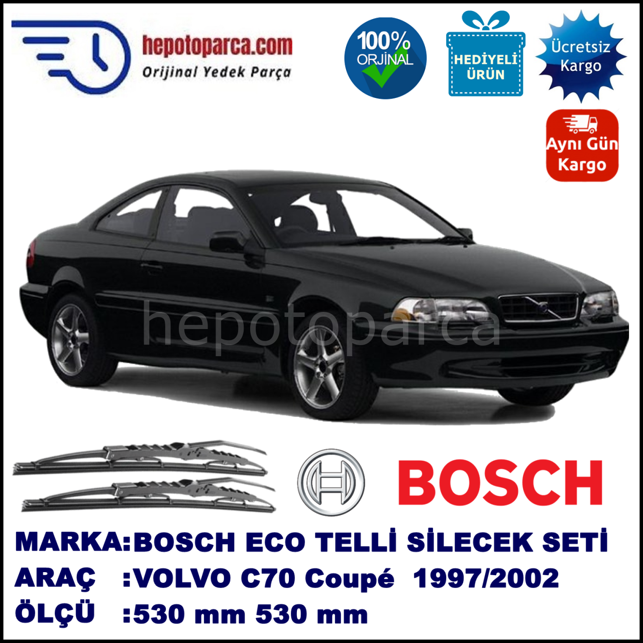 VOLVO C70 Coupé  01.97-07.02 530 / 530 mm. BOSCH ECO Telli Silecek 2'li Takım