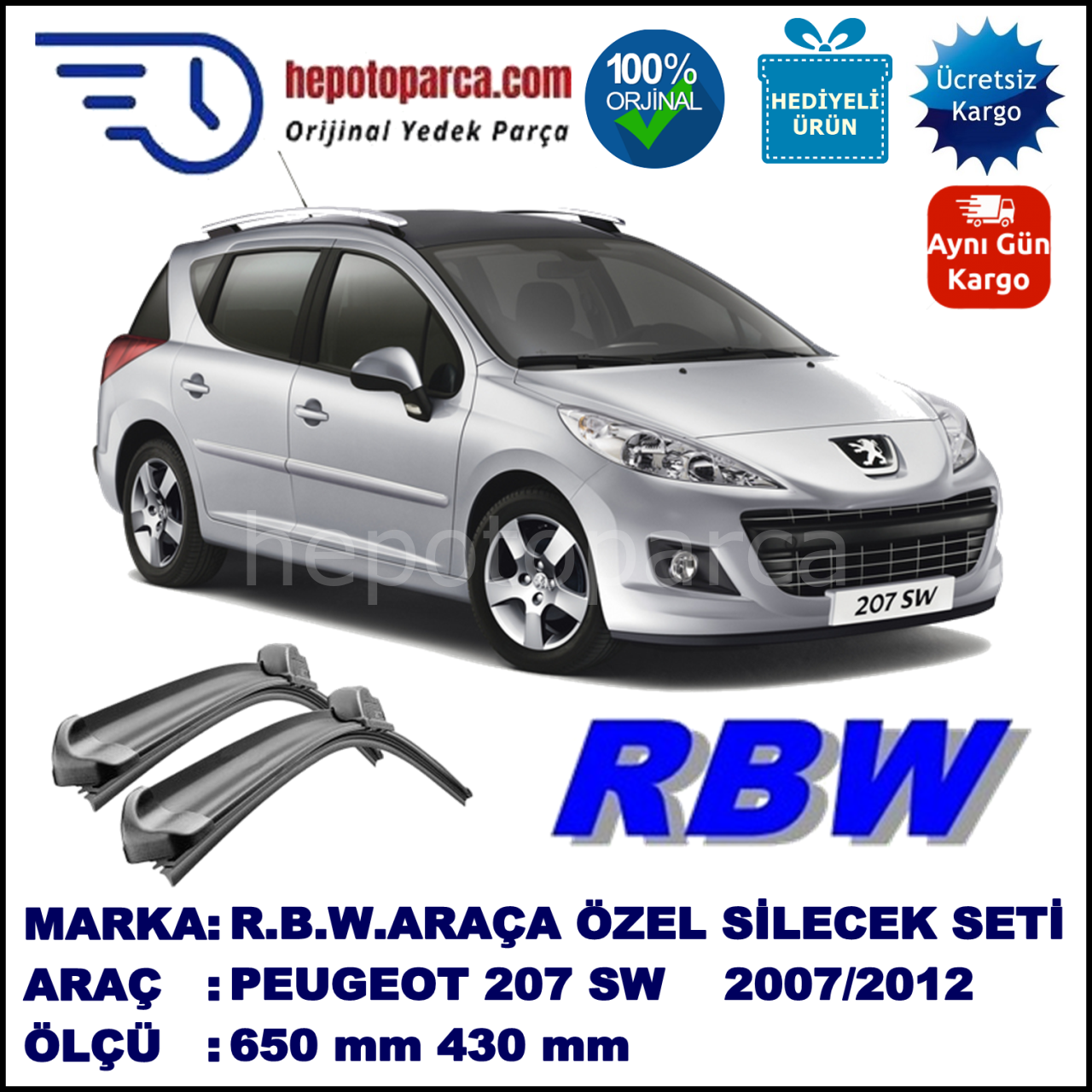 PEUGEOT 207 CC/SW MUZ SİLECEK TAKIMI RBW ARACA ÖZEL (2007-2012)