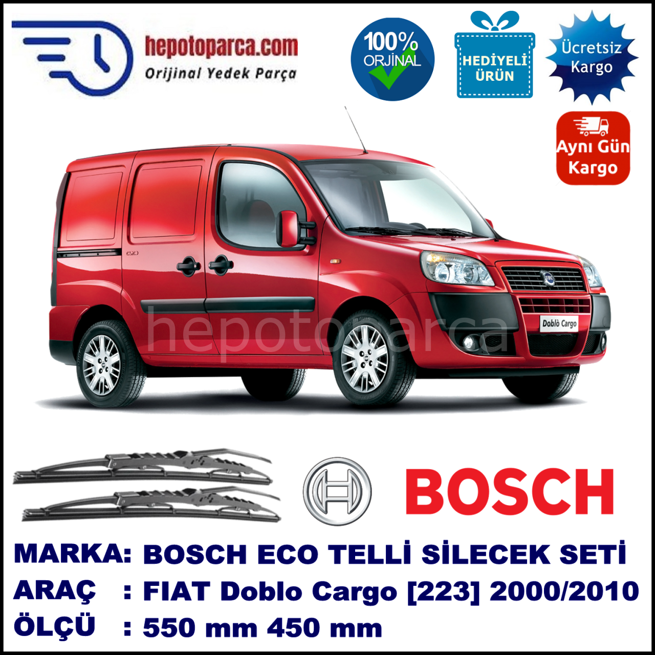 FIAT Doblo Cargo [223..] 07.00-12.10 550 / 450 mm. BOSCH ECO Telli Silecek 2'li Takım
