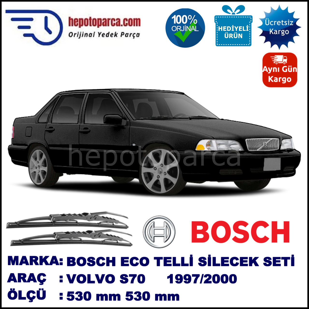 VOLVO S70  01.97-07.00 530 / 530 mm. BOSCH ECO Telli Silecek 2'li Takım