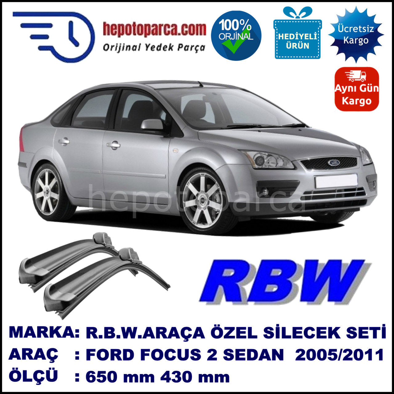 FORD FOCUS 2 SEDAN MUZ SİLECEK TAKIMI RBW ARACA ÖZEL (2005-2011)
