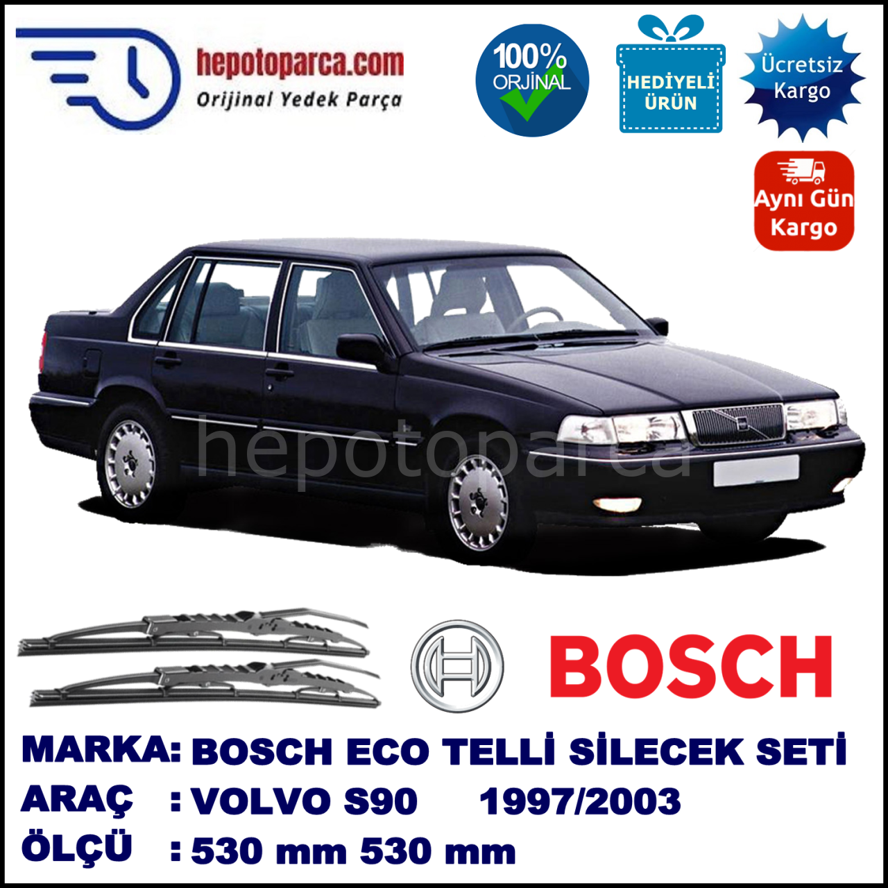 VOLVO S90  01.97-05.98 530 / 530 mm. BOSCH ECO Telli Silecek 2'li Takım