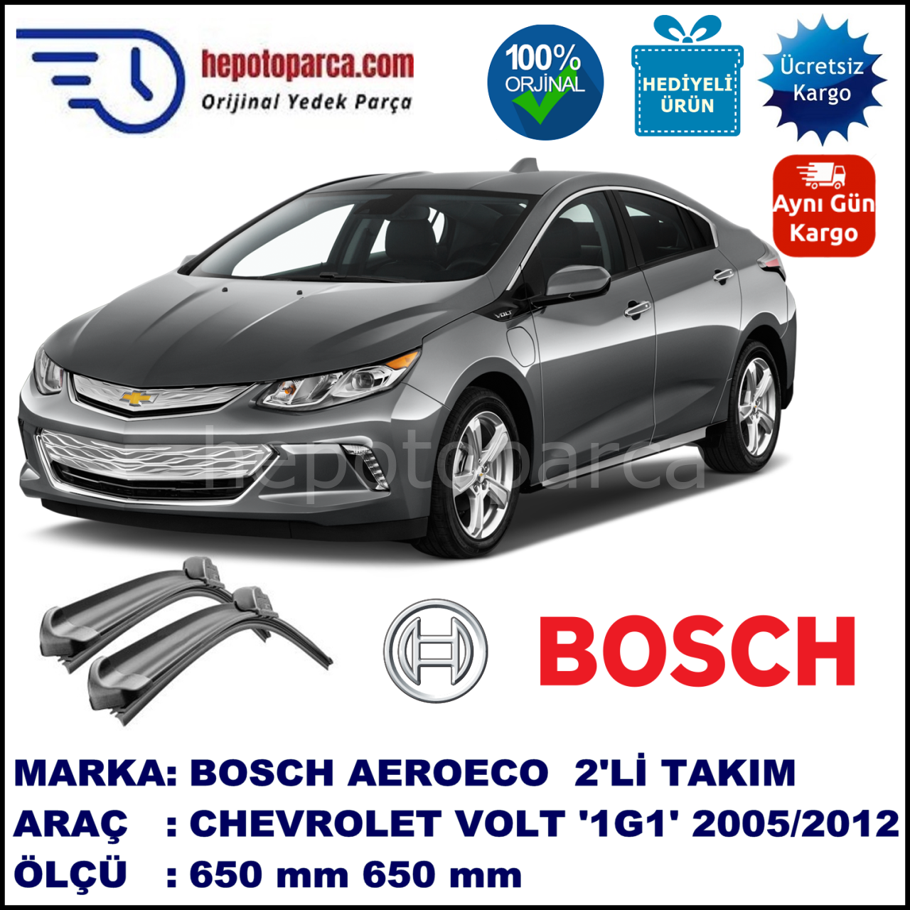 CHEVROLET Volt [1G1] 10.2011-..., 650 / 650 mm. BOSCH AEROECO Aparatlı Muz Silecek