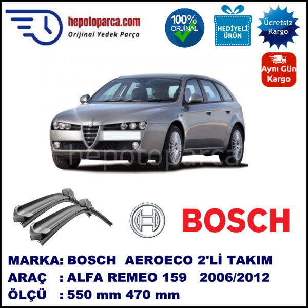 ALFA ROMEO 159 Sport Wagon [939] 03.2006-..., 550 / 470 mm. BOSCH AEROECO Aparatlı Muz Silecek