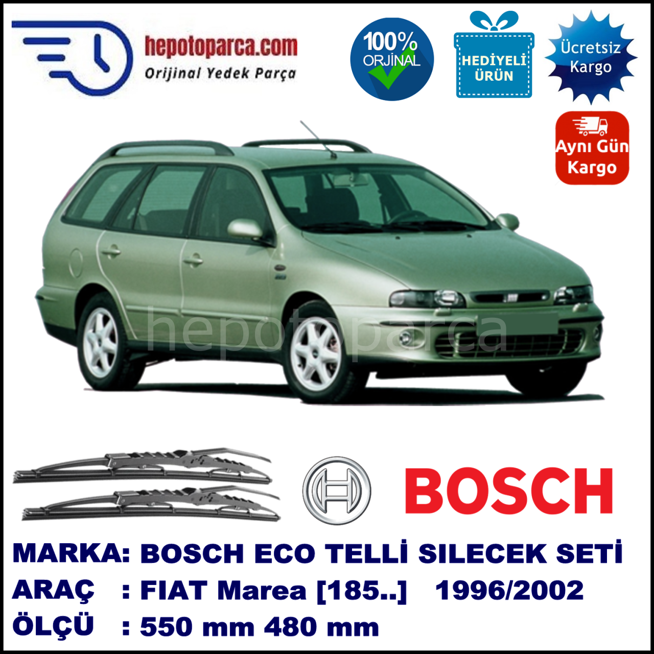 FIAT Marea [185..] 10.96-09.02 550 / 480 mm. BOSCH ECO Telli Silecek 2'li Takım