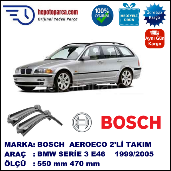 BMW Serie 3 Touring [E 46] 10.1999-09.2005, 550 / 470 mm. BOSCH AEROECO Aparatlı Muz Silecek