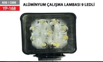 YP-168 YM ALEMİNYUM 9 LEDLİ KARE ÇALIŞMA LAMBASI OTO AYDINLATMA