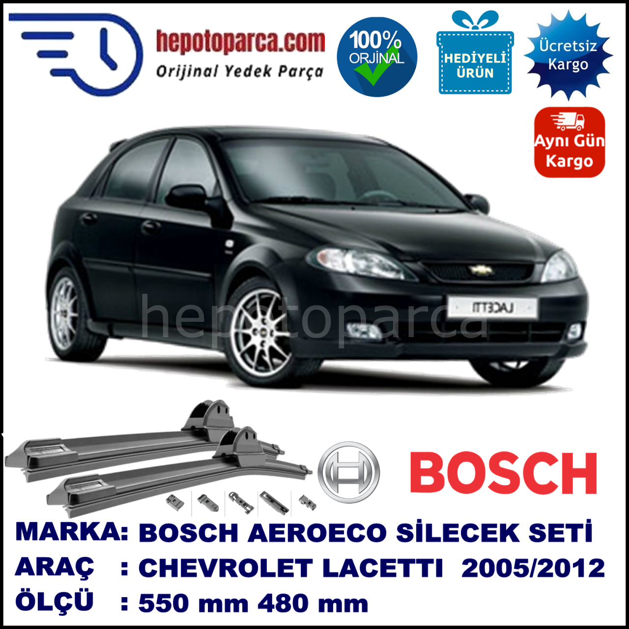 CHEVROLET Lacetti [KL1N, J200] 02.2005-..., 550 / 470 mm. BOSCH AEROECO Aparatlı Muz Silecek