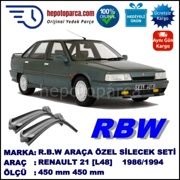 RENAULT 21 [L48] 03.86-12.94 450 / 450 mm. RBW Muz Silecek Seti  2'li Takım. U Kanca Uyumludur.