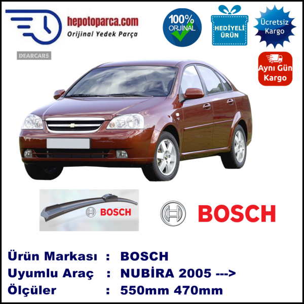 CHEVROLET Nubira [KL1N, J200] 02.2005-..., 550 / 470 mm. BOSCH AEROECO Aparatlı Muz Silecek