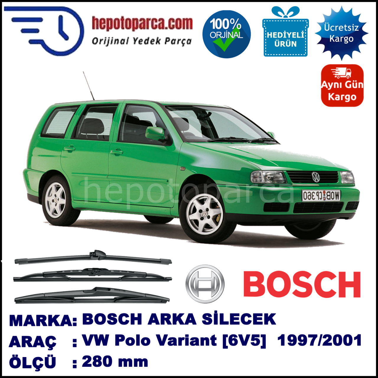 VW Polo Variant [6V5] 280 mm 05.1997-09.2001 BOSCH Arka Silecek