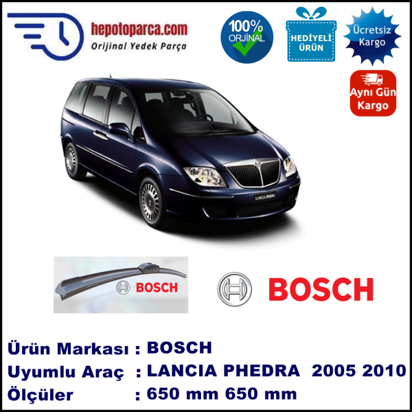 LANCIA Phedra [180] 10.2005-12.2010, 650 / 650 mm. BOSCH AEROECO Aparatlı Muz Silecek