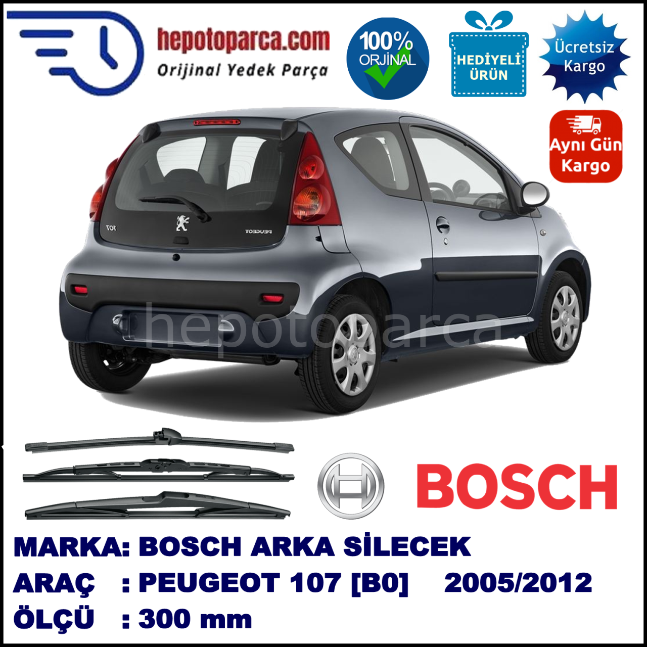 PEUGEOT 107 [B0] 300 mm 06.2005-... BOSCH Arka Silecek