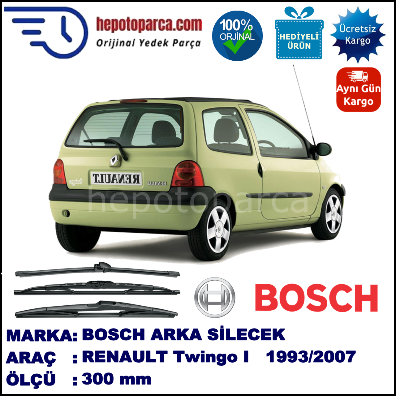 RENAULT Twingo I [C0./S0.] 300 mm 03.1993-05.2007 BOSCH Arka Silecek
