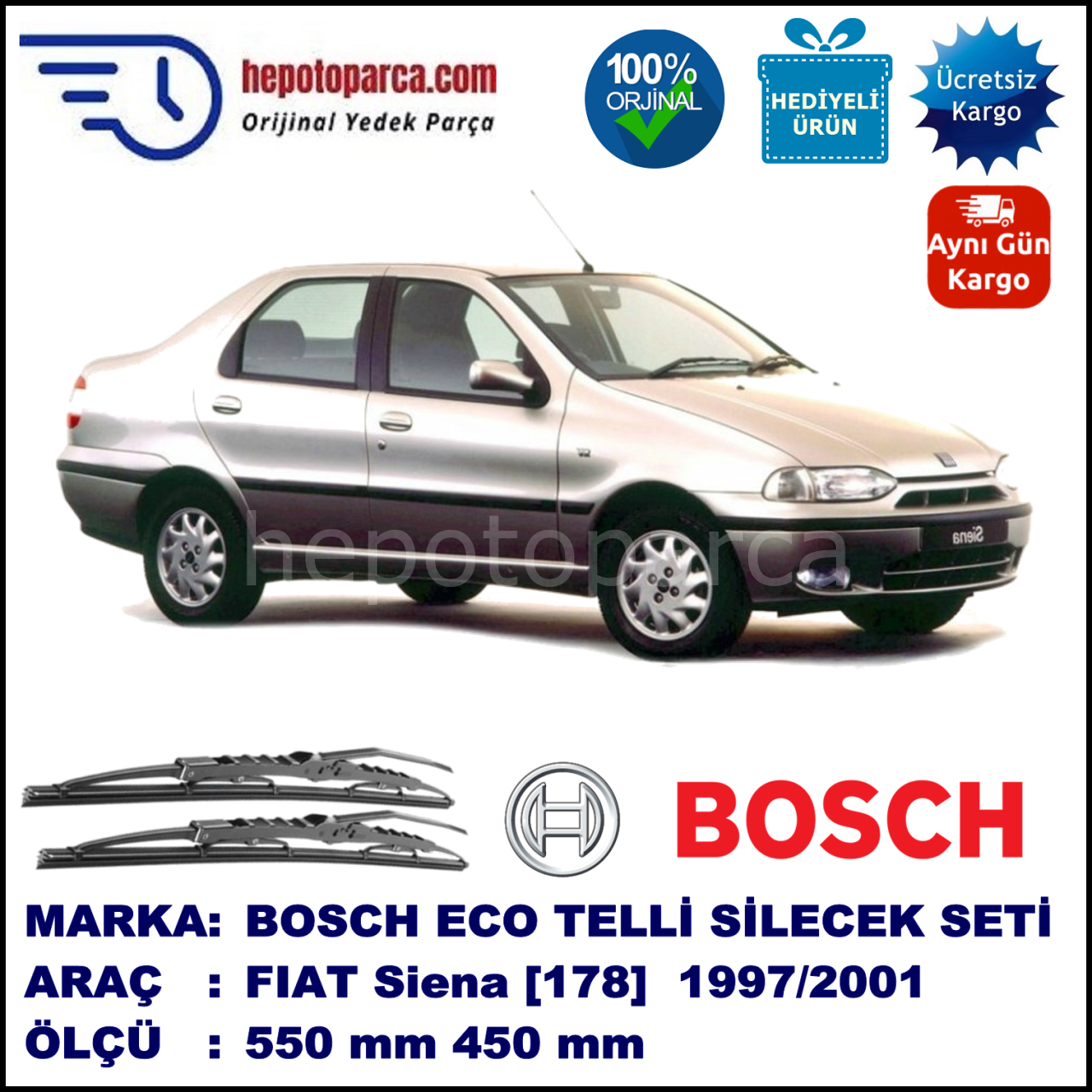 FIAT Siena [178..] 04.97-12.01 550 / 450 mm. BOSCH ECO Telli Silecek 2'li Takım