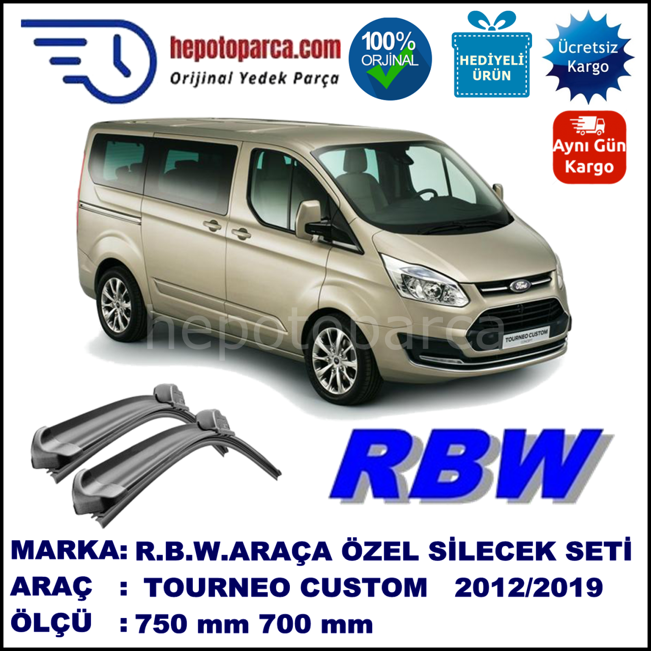 FORD TOURNEO CUSTOM MUZ SİLECEK TAKIMI RBW ARACA ÖZEL (2012→)