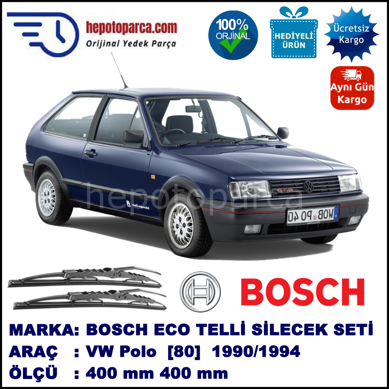 VW Polo [80] 10.90-09.94 400 / 400 mm. BOSCH ECO Telli Silecek 2'li Takım