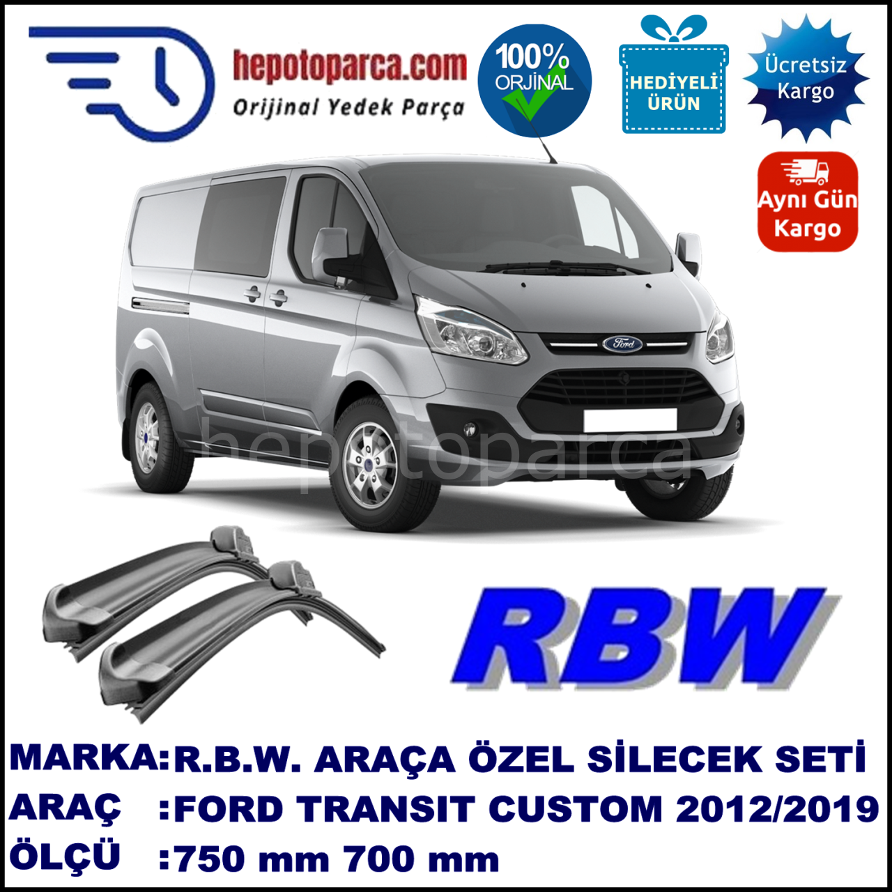 FORD TRANSIT CUSTOM MUZ SİLECEK TAKIMI RBW ARACA ÖZEL (2012→)