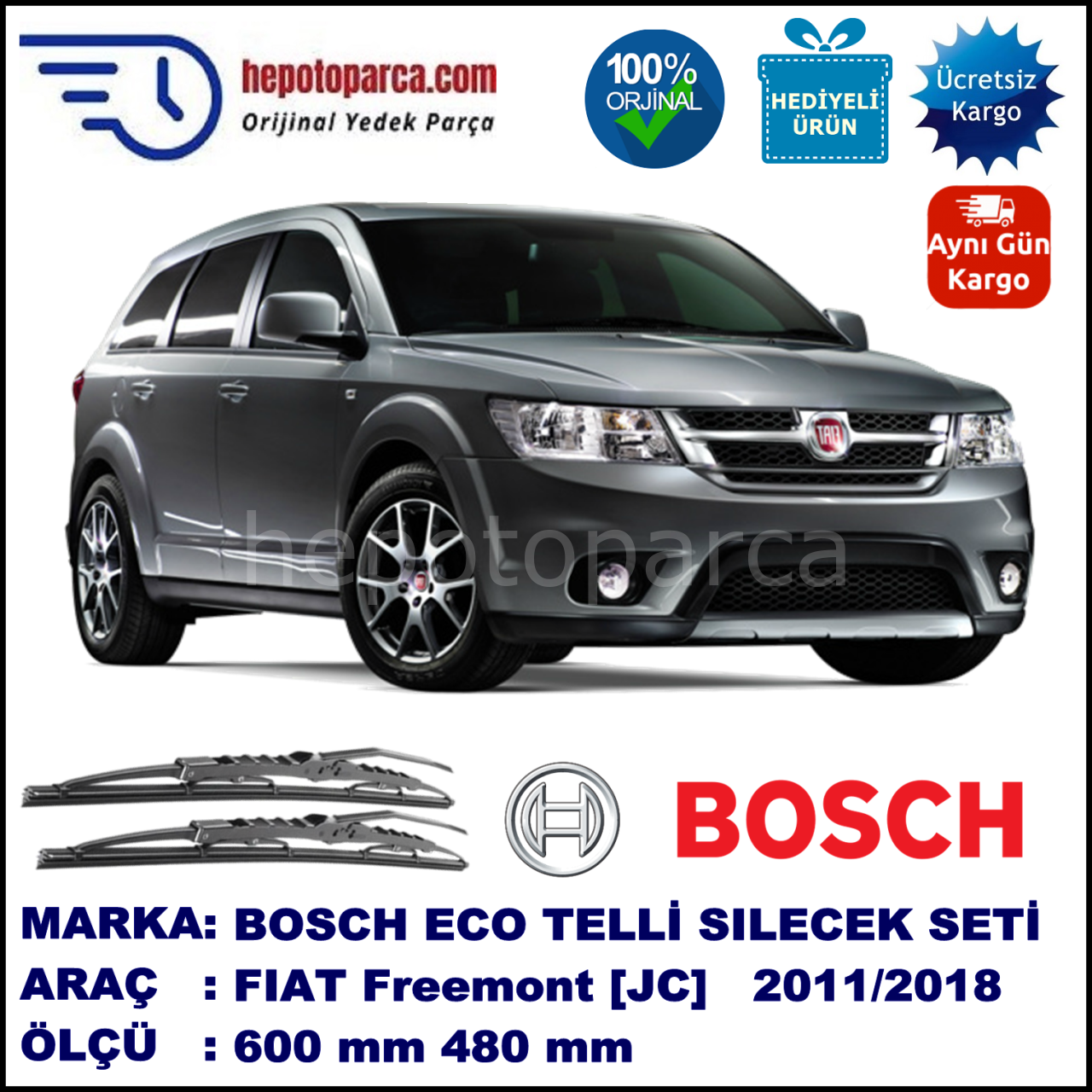 FIAT Freemont [JC] 06.11-... 600 / 480 mm. BOSCH ECO Telli Silecek 2'li Takım