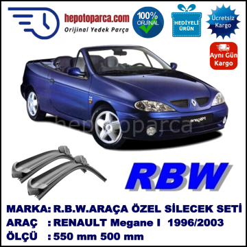 RENAULT Megane I Cabrio [X64] 09.96-09.03 550 / 500 mm. RBW Muz Silecek Seti  2'li Takım. U Kanca Uyumludur.
