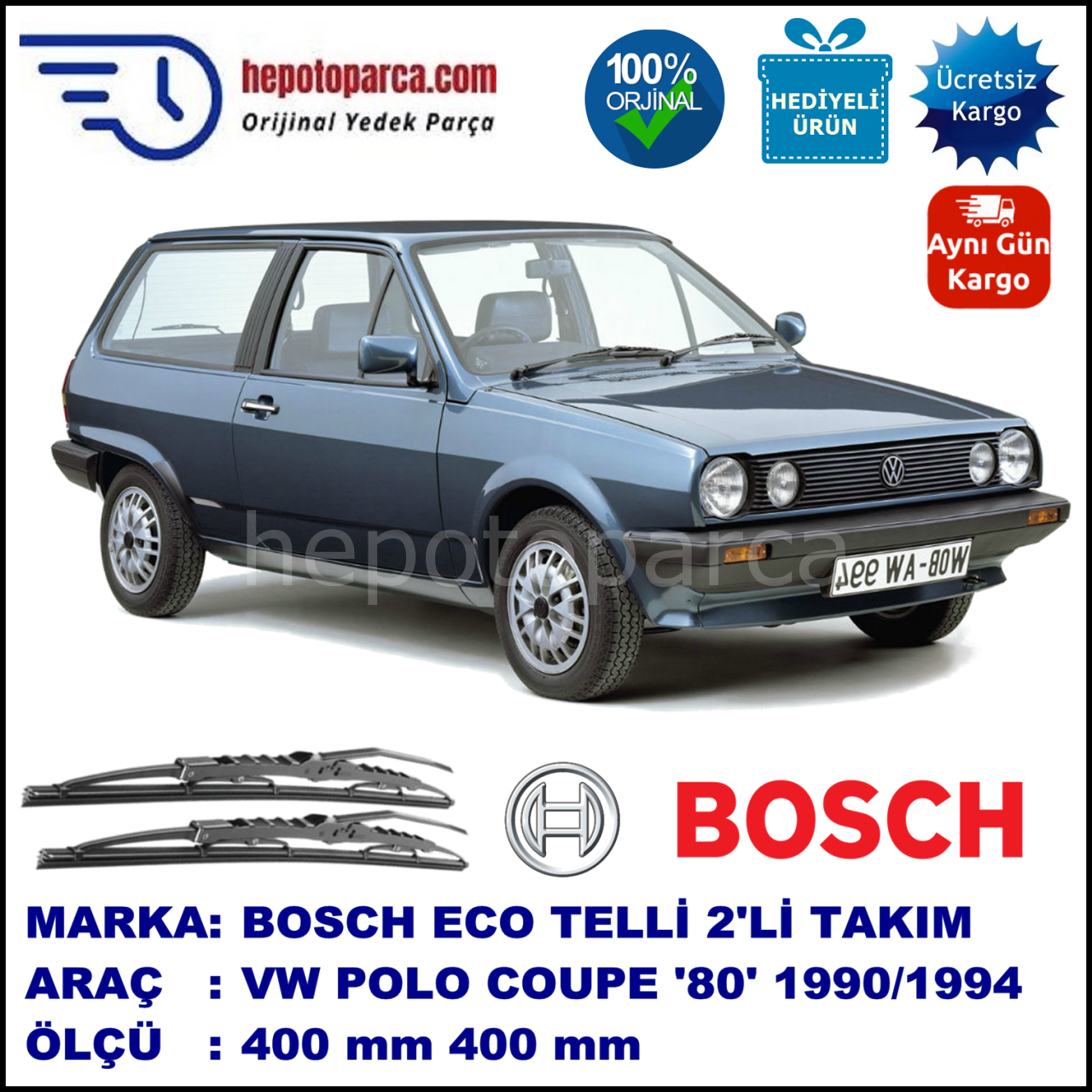 VW Polo Coupé [80] 10.90-09.94 400 / 400 mm. BOSCH ECO Telli Silecek 2'li Takım