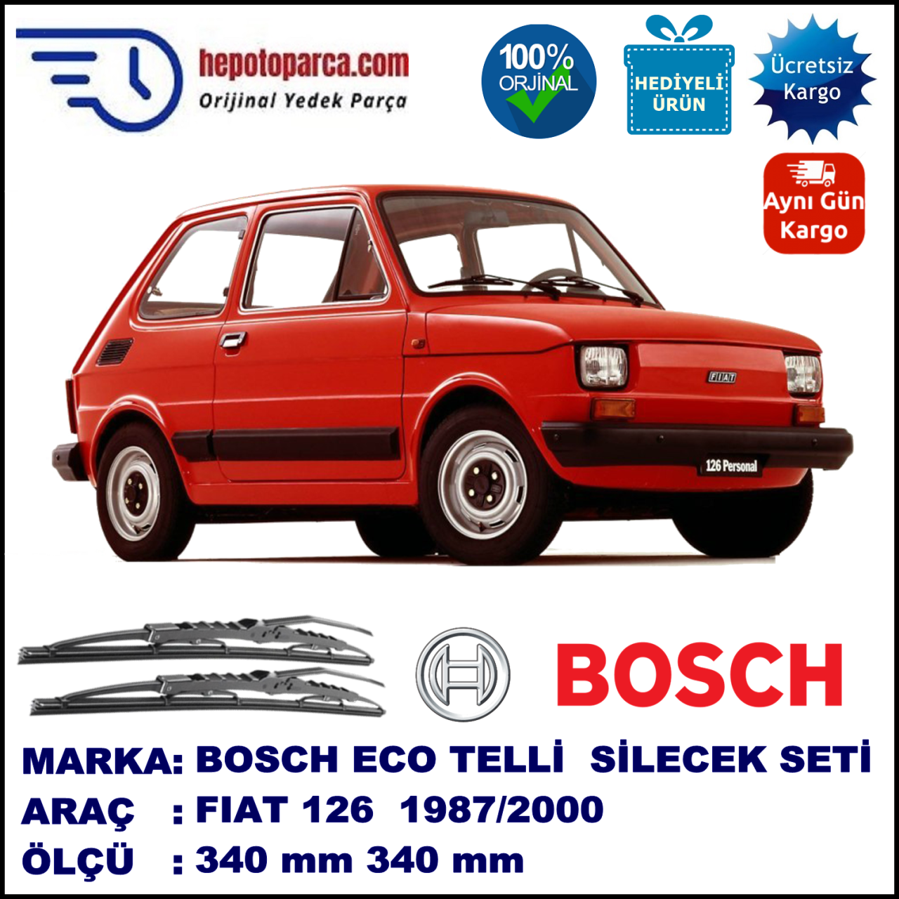 FIAT 126  09.87-09.00 340 / 340 mm. BOSCH ECO Telli Silecek 2'li Takım