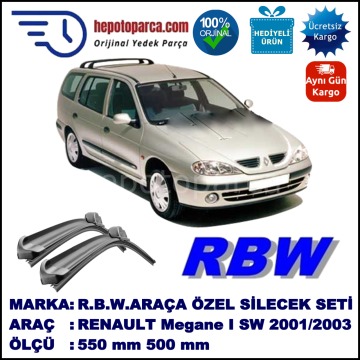 RENAULT Megane I Grandtour [X64] 11.01-09.03 550 / 500 mm. RBW Muz Silecek Seti  2'li Takım. U Kanca Uyumludur.