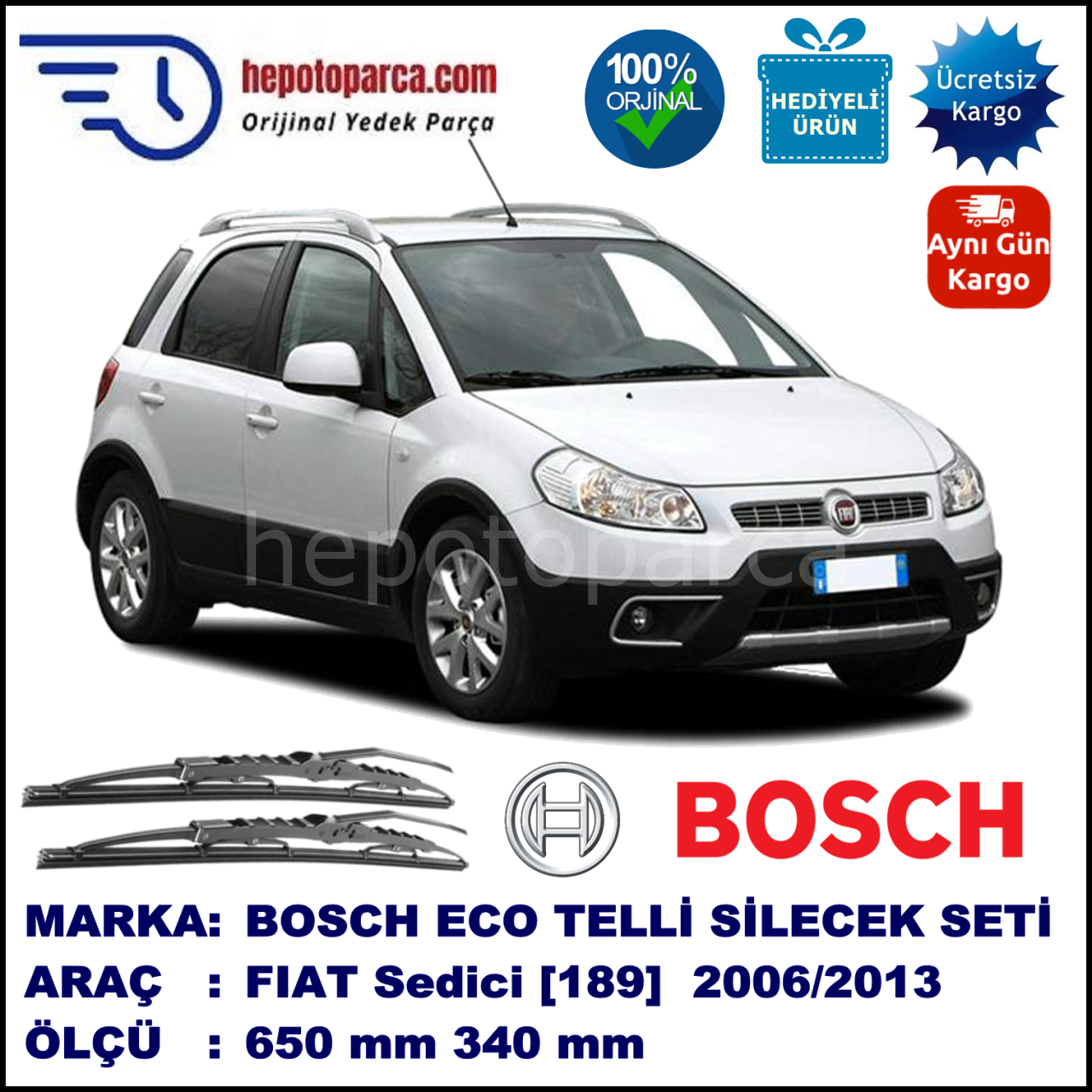 FIAT Sedici [189..] 05.06-... 650 / 340 mm. BOSCH ECO Telli Silecek 2'li Takım