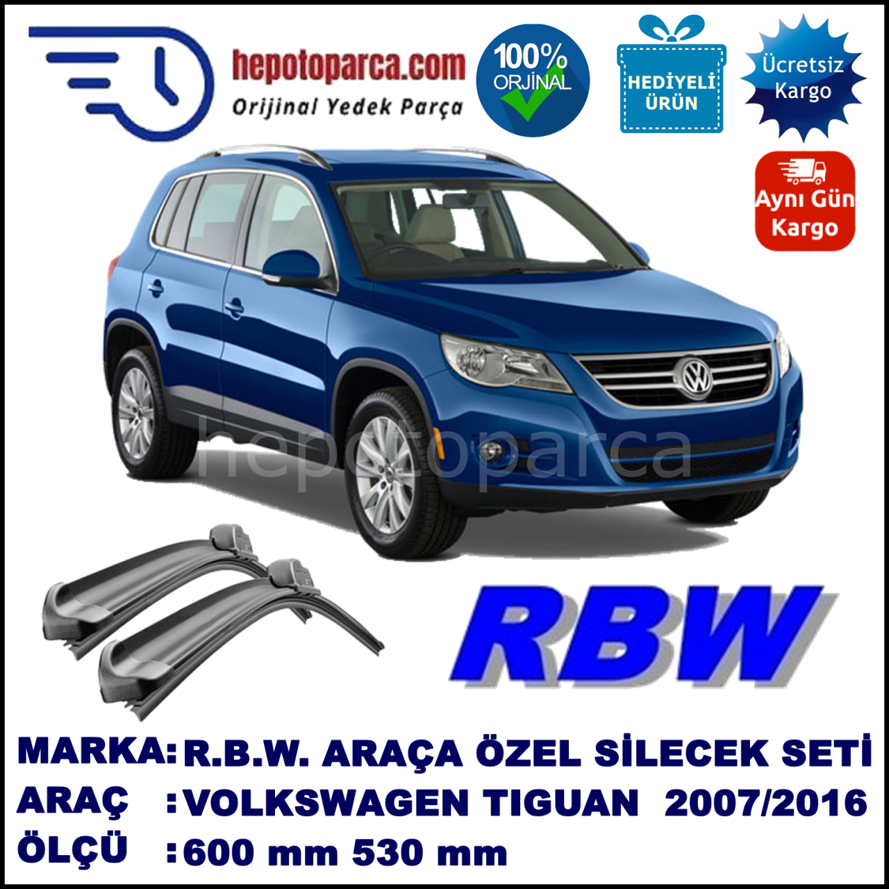 VOLKSWAGEN TIGUAN MUZ SİLECEK TAKIMI RBW ARACA ÖZEL (2007-2016)