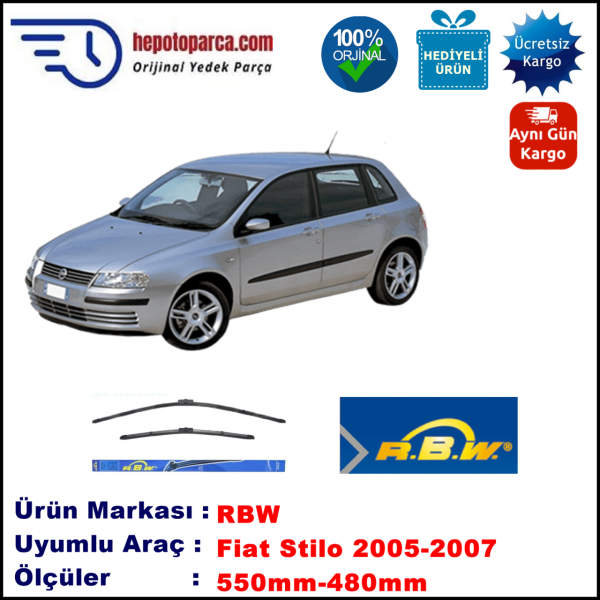FIAT Stilo Multi Wagon [192..] 07.2005-12.2007, 550 / 470 mm.  RBW  ADAPTÖRLÜ MUZ SİLECEK SETİ